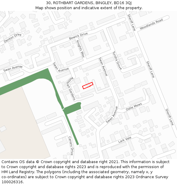 30, ROTHBART GARDENS, BINGLEY, BD16 3QJ: Location map and indicative extent of plot