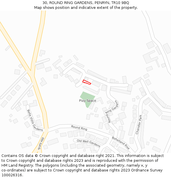 30, ROUND RING GARDENS, PENRYN, TR10 9BQ: Location map and indicative extent of plot