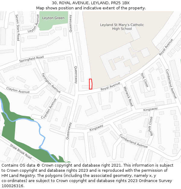 30, ROYAL AVENUE, LEYLAND, PR25 1BX: Location map and indicative extent of plot