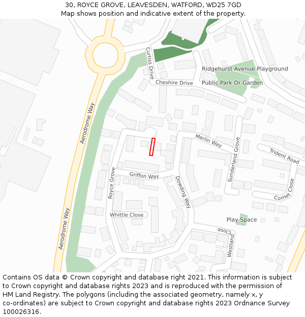 30, ROYCE GROVE, LEAVESDEN, WATFORD, WD25 7GD: Location map and indicative extent of plot