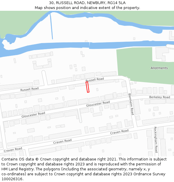 30, RUSSELL ROAD, NEWBURY, RG14 5LA: Location map and indicative extent of plot