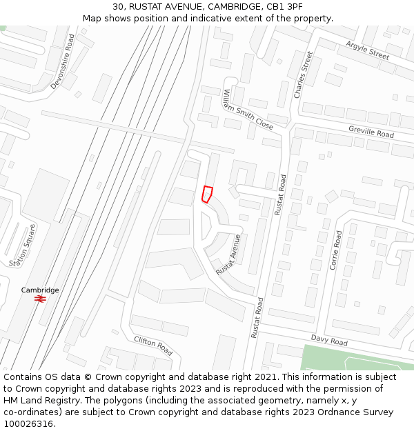 30, RUSTAT AVENUE, CAMBRIDGE, CB1 3PF: Location map and indicative extent of plot