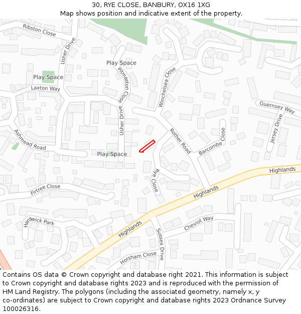 30, RYE CLOSE, BANBURY, OX16 1XG: Location map and indicative extent of plot
