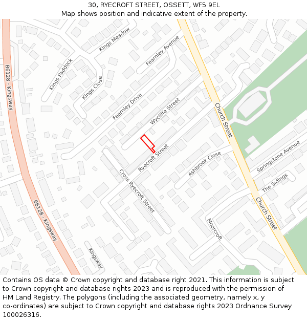 30, RYECROFT STREET, OSSETT, WF5 9EL: Location map and indicative extent of plot