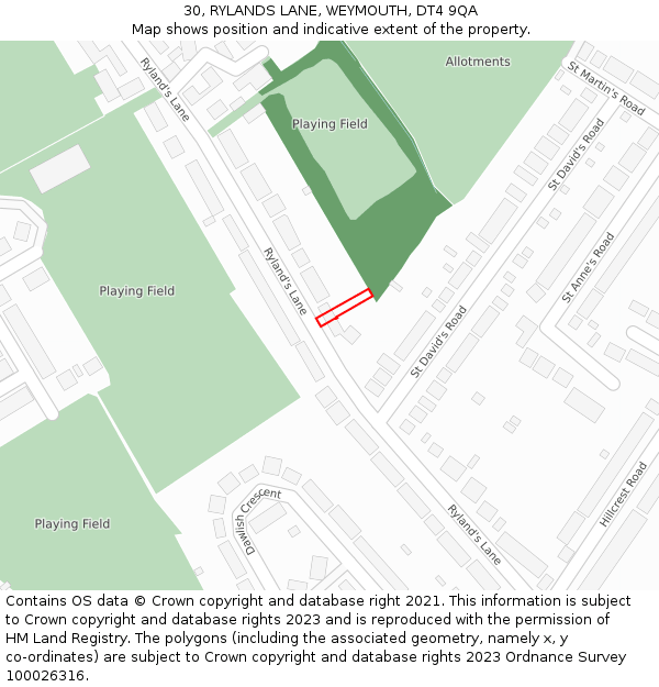 30, RYLANDS LANE, WEYMOUTH, DT4 9QA: Location map and indicative extent of plot