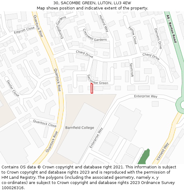 30, SACOMBE GREEN, LUTON, LU3 4EW: Location map and indicative extent of plot