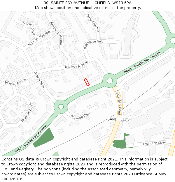 30, SAINTE FOY AVENUE, LICHFIELD, WS13 6PA: Location map and indicative extent of plot