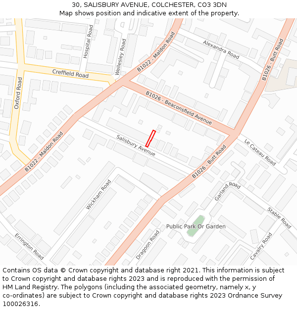 30, SALISBURY AVENUE, COLCHESTER, CO3 3DN: Location map and indicative extent of plot