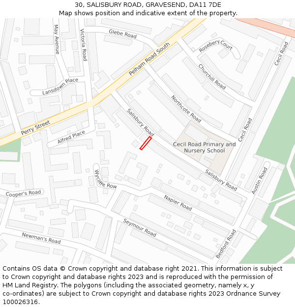 30, SALISBURY ROAD, GRAVESEND, DA11 7DE: Location map and indicative extent of plot