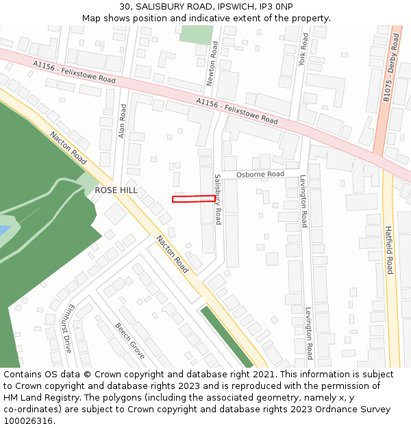 30, SALISBURY ROAD, IPSWICH, IP3 0NP: Location map and indicative extent of plot