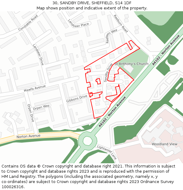 30, SANDBY DRIVE, SHEFFIELD, S14 1DF: Location map and indicative extent of plot