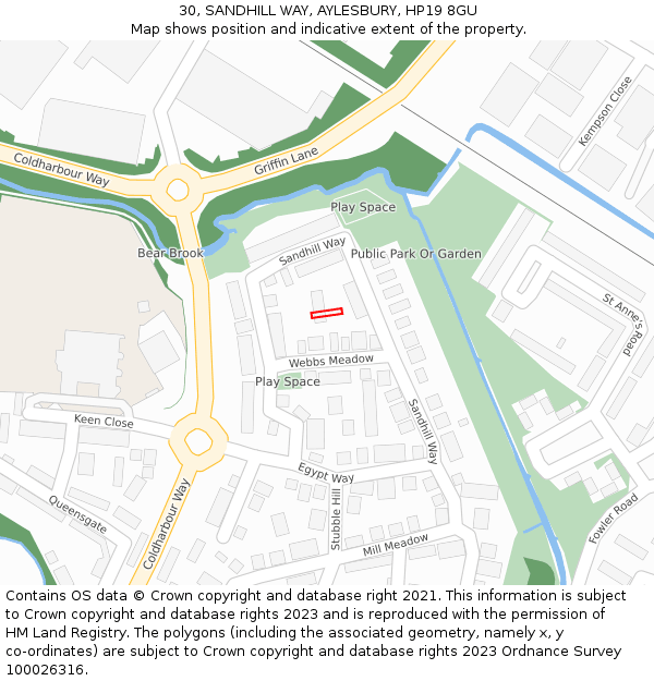 30, SANDHILL WAY, AYLESBURY, HP19 8GU: Location map and indicative extent of plot