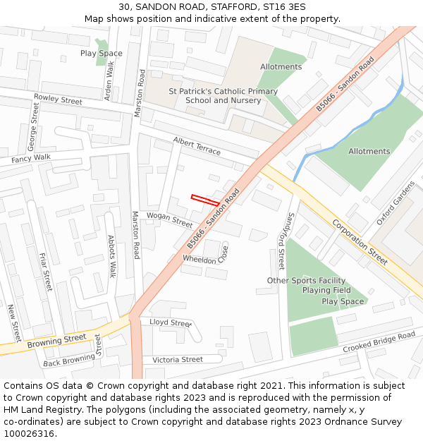 30, SANDON ROAD, STAFFORD, ST16 3ES: Location map and indicative extent of plot