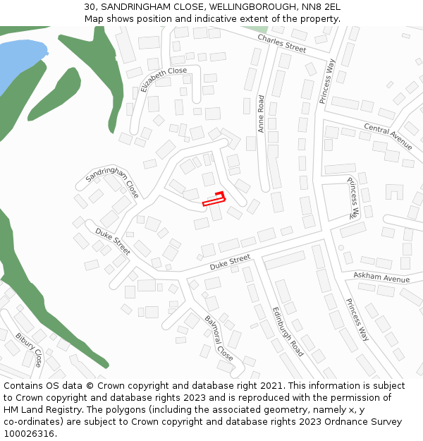 30, SANDRINGHAM CLOSE, WELLINGBOROUGH, NN8 2EL: Location map and indicative extent of plot