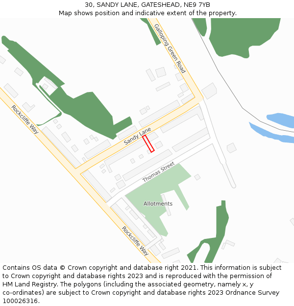 30, SANDY LANE, GATESHEAD, NE9 7YB: Location map and indicative extent of plot