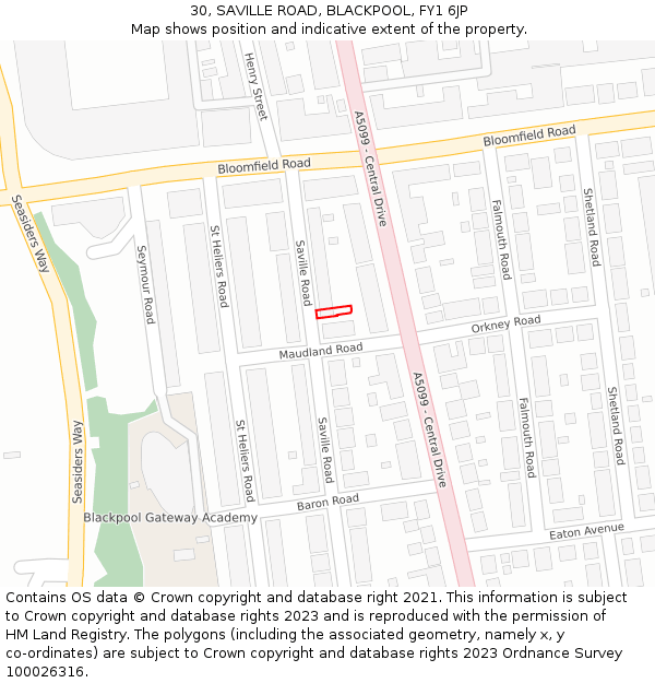 30, SAVILLE ROAD, BLACKPOOL, FY1 6JP: Location map and indicative extent of plot