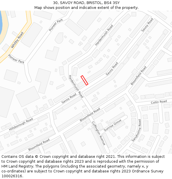 30, SAVOY ROAD, BRISTOL, BS4 3SY: Location map and indicative extent of plot
