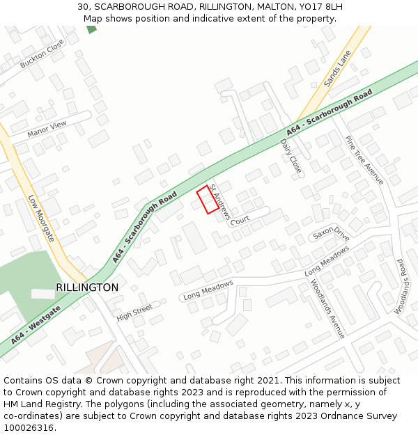 30, SCARBOROUGH ROAD, RILLINGTON, MALTON, YO17 8LH: Location map and indicative extent of plot