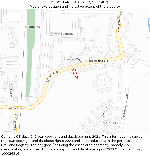30, SCHOOL LANE, STAFFORD, ST17 4HQ: Location map and indicative extent of plot