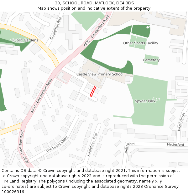 30, SCHOOL ROAD, MATLOCK, DE4 3DS: Location map and indicative extent of plot
