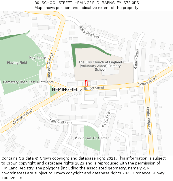 30, SCHOOL STREET, HEMINGFIELD, BARNSLEY, S73 0PS: Location map and indicative extent of plot