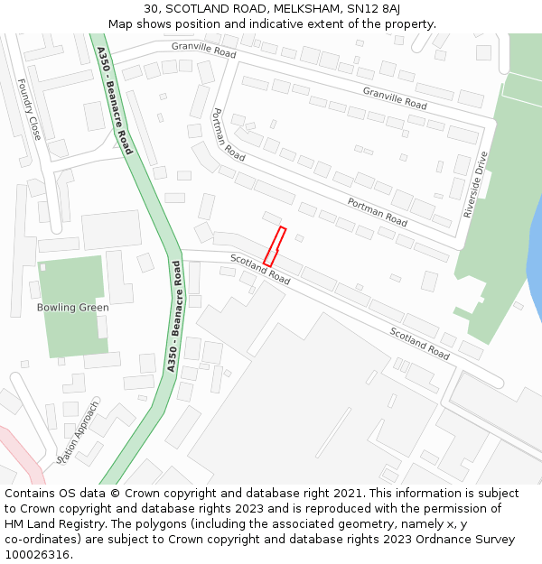 30, SCOTLAND ROAD, MELKSHAM, SN12 8AJ: Location map and indicative extent of plot