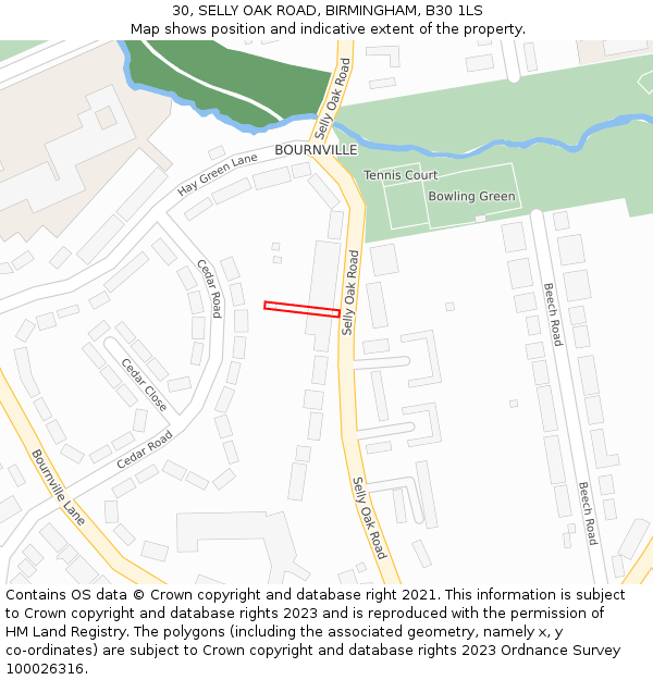30, SELLY OAK ROAD, BIRMINGHAM, B30 1LS: Location map and indicative extent of plot