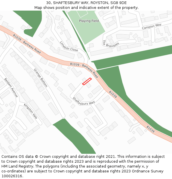 30, SHAFTESBURY WAY, ROYSTON, SG8 9DE: Location map and indicative extent of plot