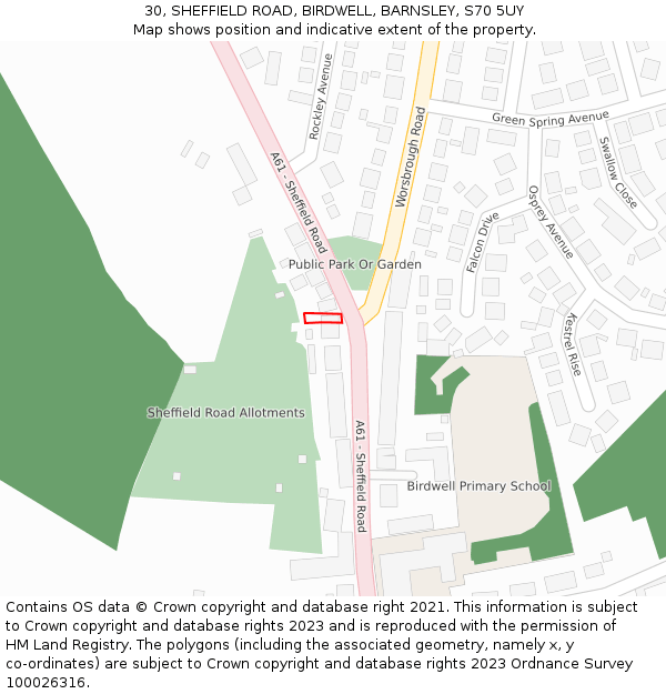 30, SHEFFIELD ROAD, BIRDWELL, BARNSLEY, S70 5UY: Location map and indicative extent of plot