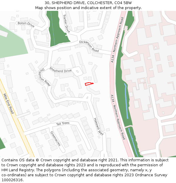30, SHEPHERD DRIVE, COLCHESTER, CO4 5BW: Location map and indicative extent of plot