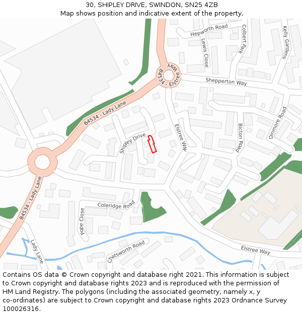 30, SHIPLEY DRIVE, SWINDON, SN25 4ZB: Location map and indicative extent of plot