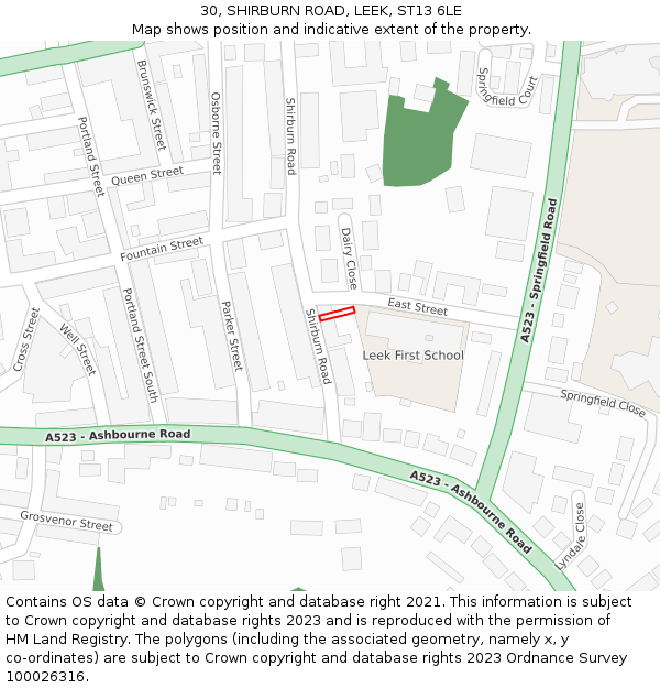 30, SHIRBURN ROAD, LEEK, ST13 6LE: Location map and indicative extent of plot