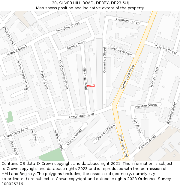 30, SILVER HILL ROAD, DERBY, DE23 6UJ: Location map and indicative extent of plot