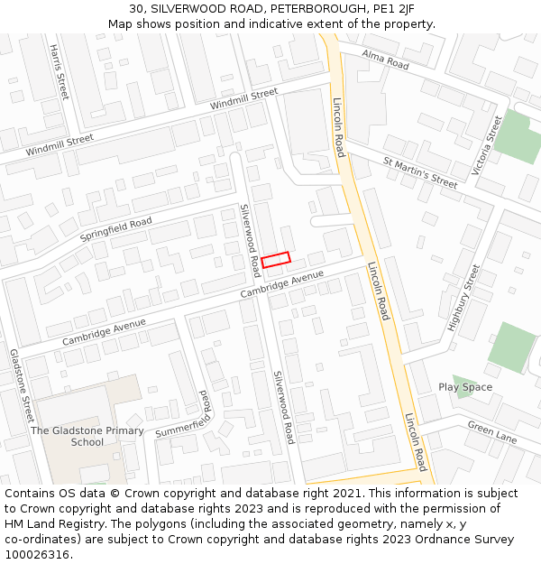 30, SILVERWOOD ROAD, PETERBOROUGH, PE1 2JF: Location map and indicative extent of plot