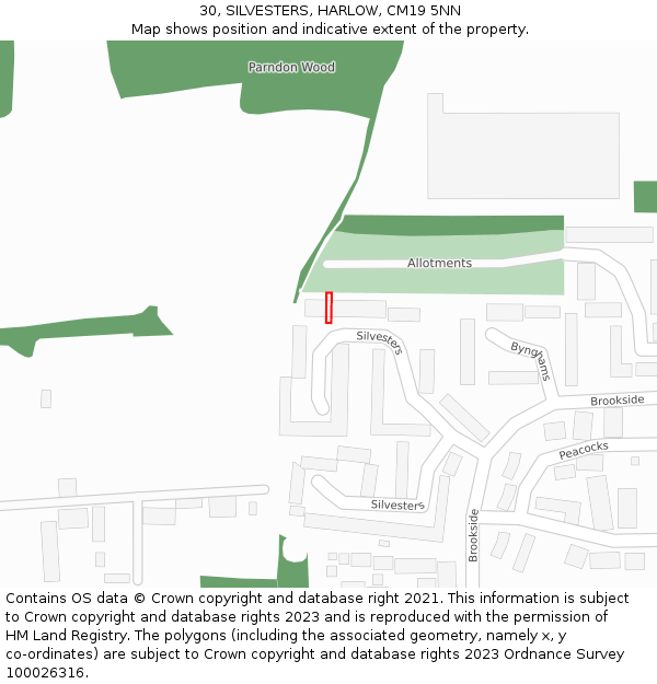 30, SILVESTERS, HARLOW, CM19 5NN: Location map and indicative extent of plot