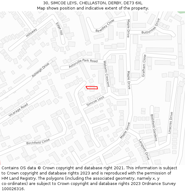30, SIMCOE LEYS, CHELLASTON, DERBY, DE73 6XL: Location map and indicative extent of plot