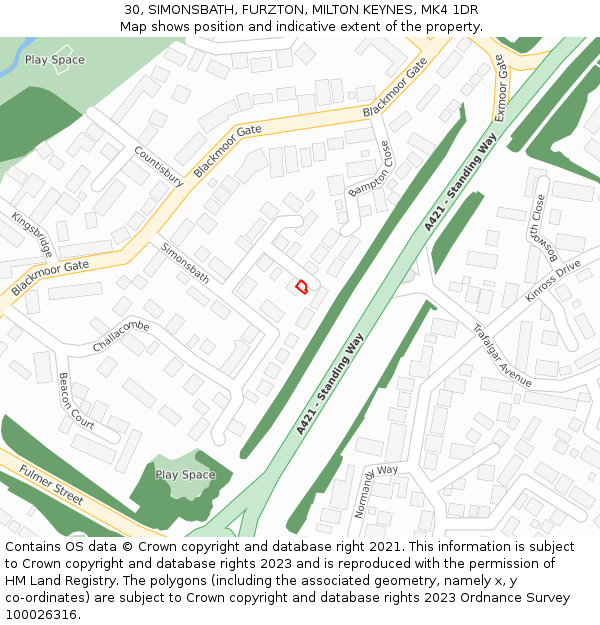 30, SIMONSBATH, FURZTON, MILTON KEYNES, MK4 1DR: Location map and indicative extent of plot