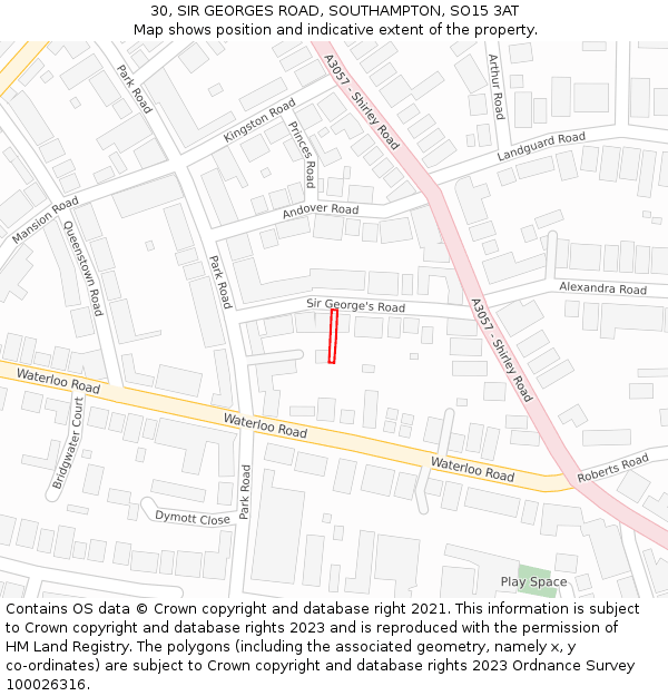 30, SIR GEORGES ROAD, SOUTHAMPTON, SO15 3AT: Location map and indicative extent of plot