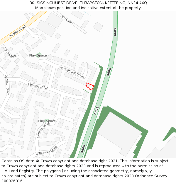 30, SISSINGHURST DRIVE, THRAPSTON, KETTERING, NN14 4XQ: Location map and indicative extent of plot