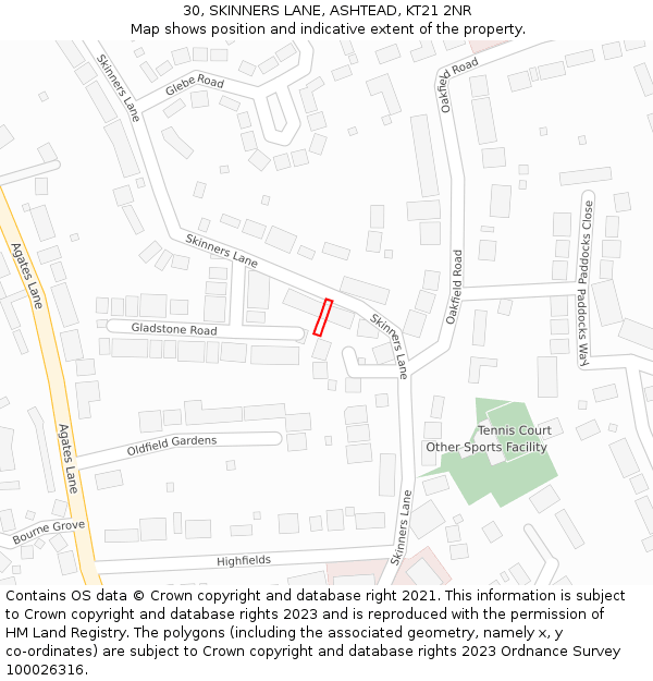 30, SKINNERS LANE, ASHTEAD, KT21 2NR: Location map and indicative extent of plot