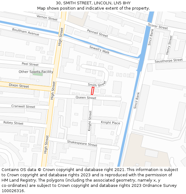 30, SMITH STREET, LINCOLN, LN5 8HY: Location map and indicative extent of plot