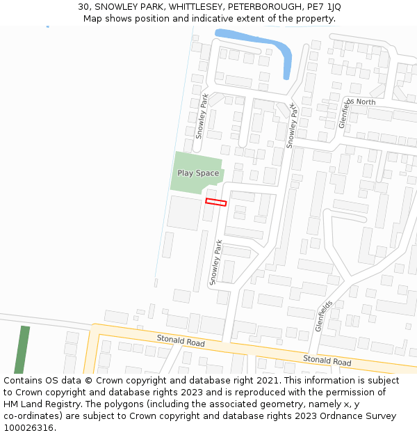 30, SNOWLEY PARK, WHITTLESEY, PETERBOROUGH, PE7 1JQ: Location map and indicative extent of plot