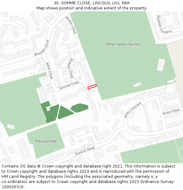 30, SOMME CLOSE, LINCOLN, LN1 3WA: Location map and indicative extent of plot
