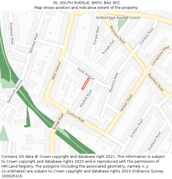 30, SOUTH AVENUE, BATH, BA2 3PZ: Location map and indicative extent of plot