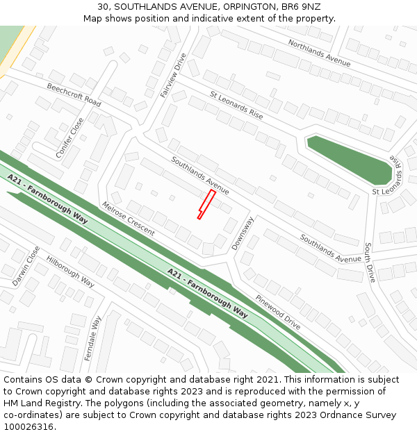30, SOUTHLANDS AVENUE, ORPINGTON, BR6 9NZ: Location map and indicative extent of plot