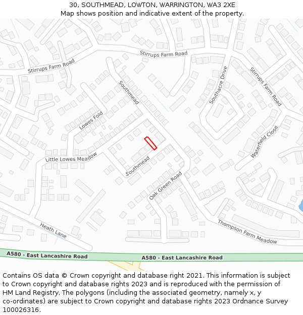 30, SOUTHMEAD, LOWTON, WARRINGTON, WA3 2XE: Location map and indicative extent of plot