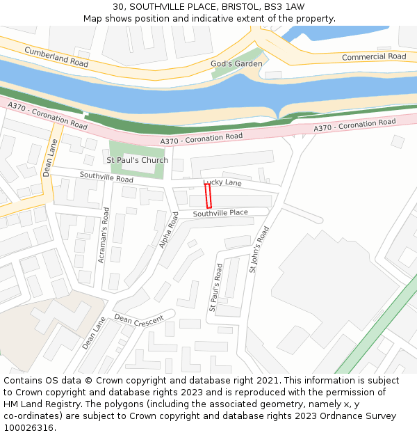 30, SOUTHVILLE PLACE, BRISTOL, BS3 1AW: Location map and indicative extent of plot