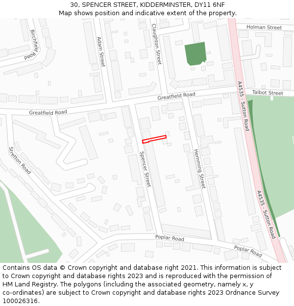 30, SPENCER STREET, KIDDERMINSTER, DY11 6NF: Location map and indicative extent of plot