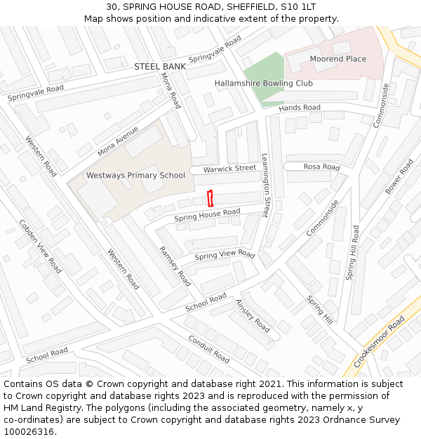 30, SPRING HOUSE ROAD, SHEFFIELD, S10 1LT: Location map and indicative extent of plot