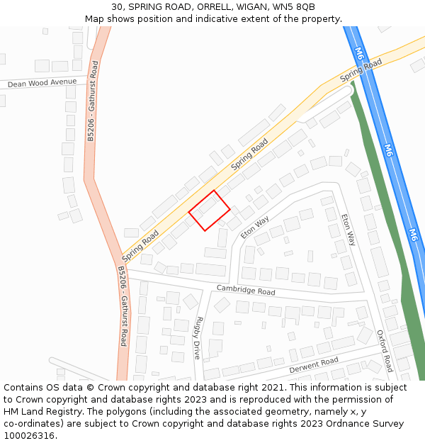 30, SPRING ROAD, ORRELL, WIGAN, WN5 8QB: Location map and indicative extent of plot